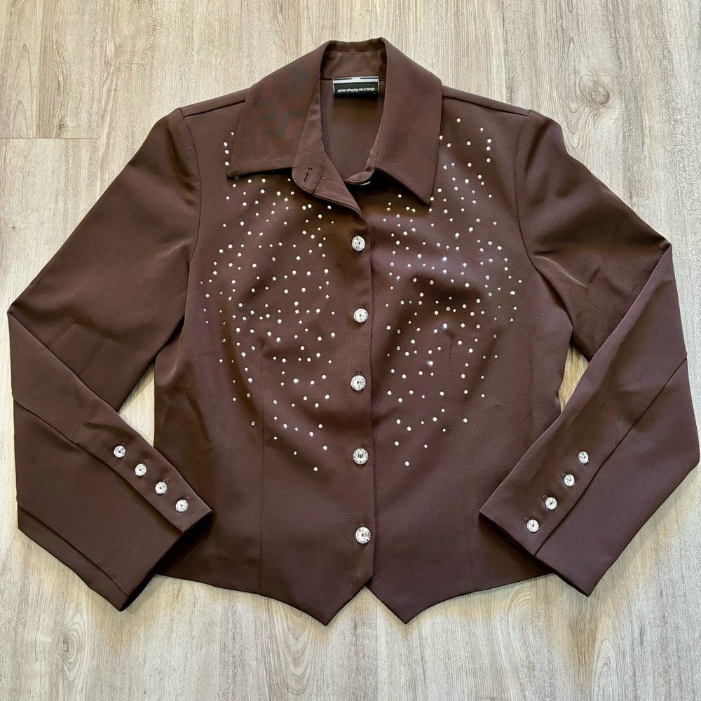 Joseph Ribkoff Blazer Womens *Size 8 Brown Embellished Rhinestones Button‎ Up